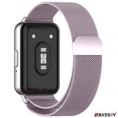 Sneezy Samsung Galaxy Fit 3 İle Uyumlu Woven Wire Tasarım Metal Hasır Kordon Lila - Lila