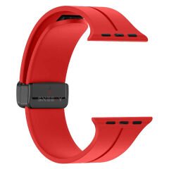Apple Watch 49mm Ultra Seri Uyumlu Coastal Manyetik Tokalı Silikon Kordon Kırmızı
