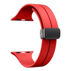 Apple Watch 49mm Ultra Seri Uyumlu Coastal Manyetik Tokalı Silikon Kordon Kırmızı