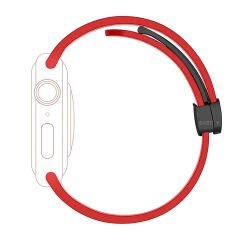 Apple Watch 49mm Ultra Seri Uyumlu Coastal Manyetik Tokalı Silikon Kordon Kırmızı