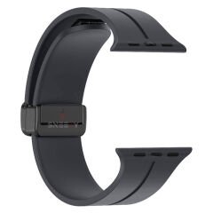 Apple Watch 49mm Ultra Seri Uyumlu Coastal Manyetik Tokalı Silikon Kordon Koyu Gri