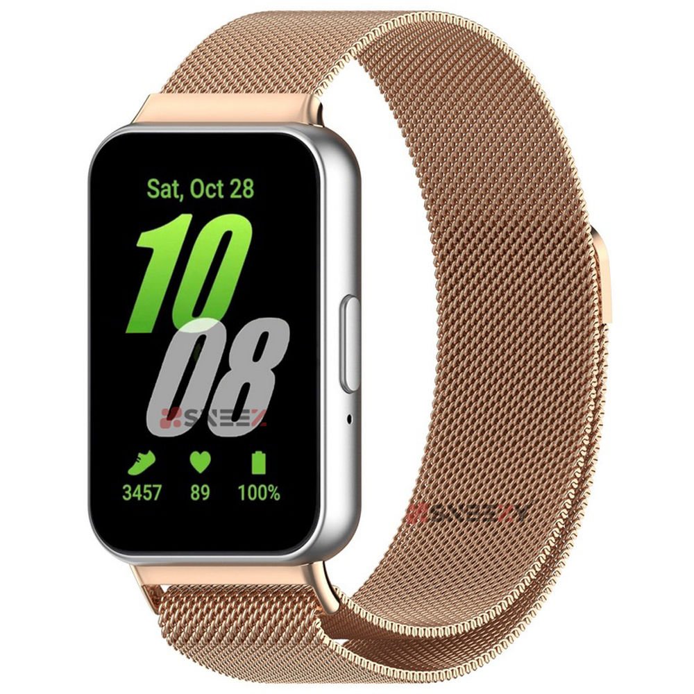 Sneezy Samsung Galaxy Fit 3 İle Uyumlu Woven Wire Tasarım Metal Hasır Kordon Rose Gold - Rose Gold