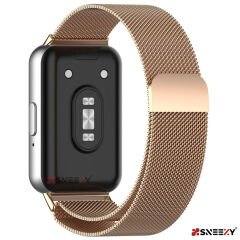 Sneezy Samsung Galaxy Fit 3 İle Uyumlu Woven Wire Tasarım Metal Hasır Kordon Rose Gold - Rose Gold