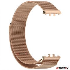 Sneezy Samsung Galaxy Fit 3 İle Uyumlu Woven Wire Tasarım Metal Hasır Kordon Rose Gold - Rose Gold