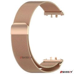 Sneezy Samsung Galaxy Fit 3 İle Uyumlu Woven Wire Tasarım Metal Hasır Kordon Rose Gold - Rose Gold