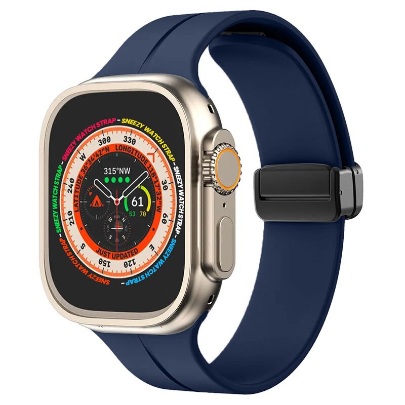 Apple Watch 49mm Ultra Seri Uyumlu Coastal Manyetik Tokalı Silikon Kordon Lacivert