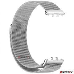Sneezy Samsung Galaxy Fit 3 İle Uyumlu Woven Wire Tasarım Metal Hasır Kordon Gümüş - Gümüş