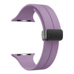 Apple Watch 49mm Ultra Seri Uyumlu Coastal Manyetik Tokalı Silikon Kordon Lila