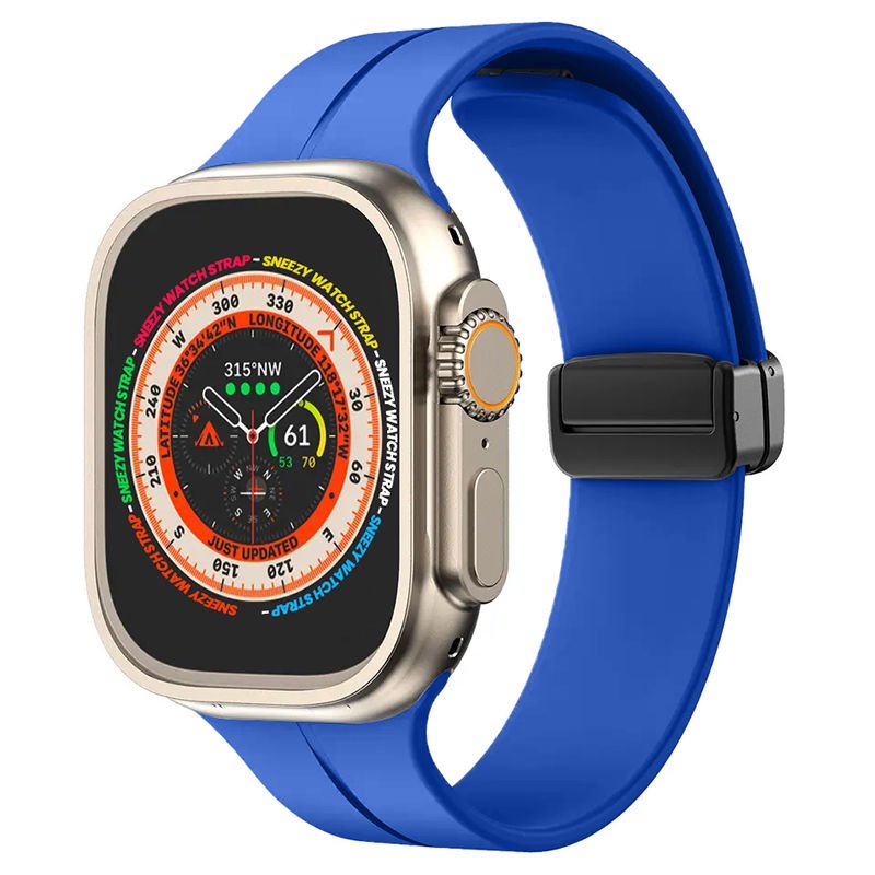 Apple Watch 49mm Ultra Seri Uyumlu Coastal Manyetik Tokalı Silikon Kordon Mavi