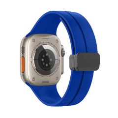 Apple Watch 49mm Ultra Seri Uyumlu Coastal Manyetik Tokalı Silikon Kordon Mavi