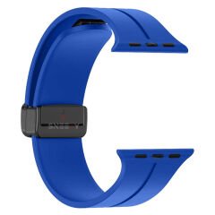 Apple Watch 49mm Ultra Seri Uyumlu Coastal Manyetik Tokalı Silikon Kordon Mavi