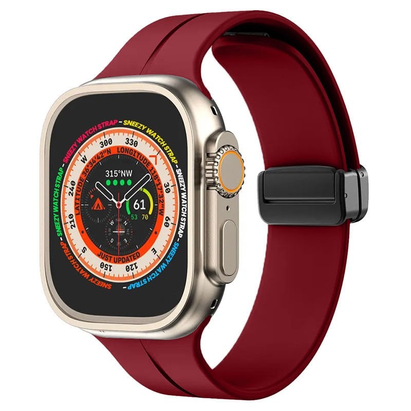 Apple Watch 49mm Ultra Seri Uyumlu Coastal Manyetik Tokalı Silikon Kordon Mürdüm