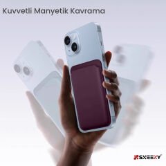Sneezy İphone 12 Mini-12-12 Pro-12 Pro max Uyumlu Birinci Sınıf Magsafe Cüzdan Magsafe Deri Kartlık Mor - Mor