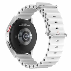 Huawei Watch GT5 46mm Uyumlu Kordon Ocean Tasarım Metal Tokalı Soft Silikon Kordon Beyaz