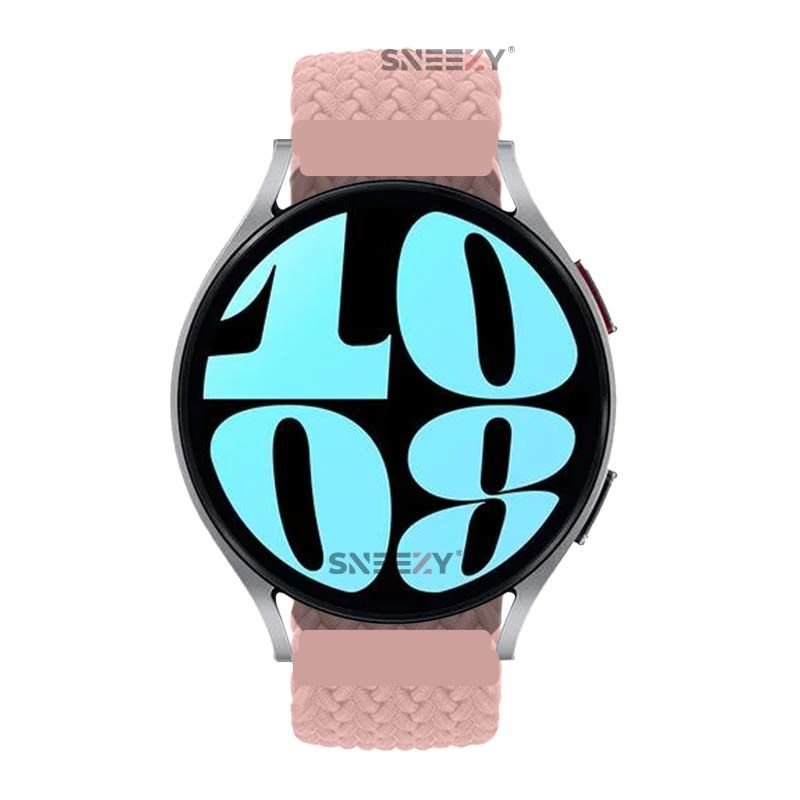 Sneezy Samsung Galaxy Watch 4 40-42-44-46mm Uyumlu 20mm Metal Klips Solo Fiberlink Örgü Kordon Pembe - Pembe