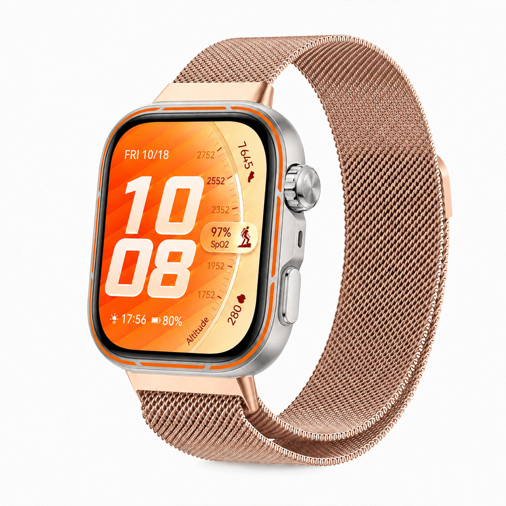 Huawei Watch Fit 5 Pro Uyumlu Milanese Örgü Metal Mıknatıslı Ayarlanabilir Kordon Rose Gold