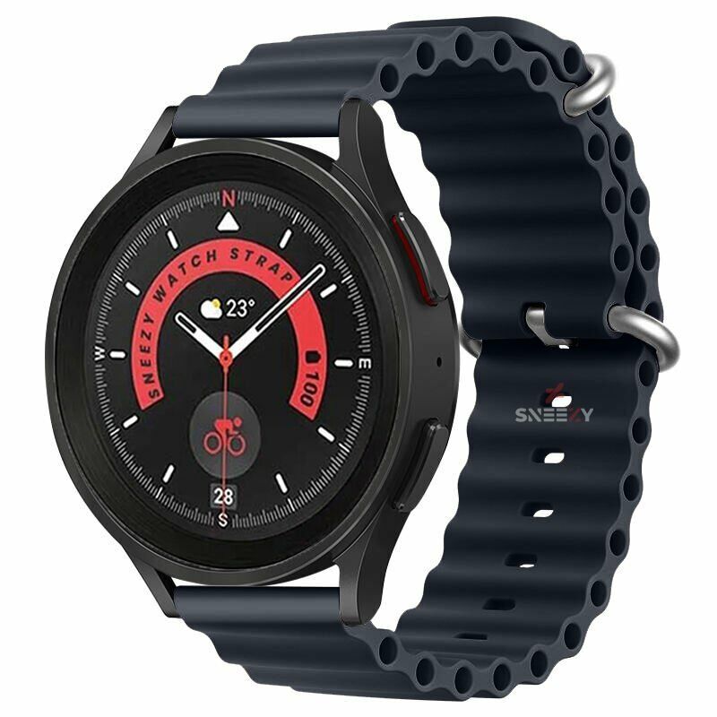 Huawei Watch GT5 46mm Uyumlu Kordon Ocean Tasarım Metal Tokalı Soft Silikon Kordon Midnight