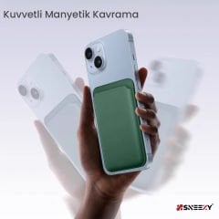 Sneezy İphone 14-14 Plus-14 Pro-14 Pro max Uyumlu Birinci Sınıf Magsafe Cüzdan Magsafe Deri Kartlık Haki - Haki