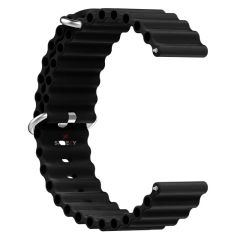 Huawei Watch GT5 46mm Uyumlu Kordon Ocean Tasarım Metal Tokalı Soft Silikon Kordon Siyah