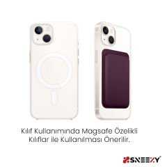 Sneezy İphone 14-14 Plus-14 Pro-14 Pro max Uyumlu Birinci Sınıf Magsafe Cüzdan Magsafe Deri Kartlık Mor - Mor