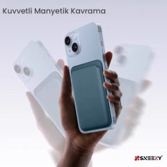 Sneezy İphone 14-14 Plus-14 Pro-14 Pro max Uyumlu Birinci Sınıf Magsafe Cüzdan Magsafe Deri Kartlık Petrol Mavi