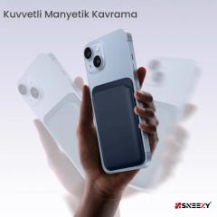 Sneezy İphone 15-15 Plus-15 Pro-15 Pro max Uyumlu Birinci Sınıf Magsafe Cüzdan Magsafe Deri Kartlık Lacivert - Lacivert