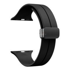 Apple Watch 49mm Ultra Seri Uyumlu Coastal Manyetik Tokalı Silikon Kordon Siyah