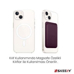 Sneezy İphone 15-15 Plus-15 Pro-15 Pro max Uyumlu Birinci Sınıf Magsafe Cüzdan Magsafe Deri Kartlık Mor - Mor