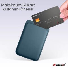 Sneezy İphone 15-15 Plus-15 Pro-15 Pro max Uyumlu Birinci Sınıf Magsafe Cüzdan Magsafe Deri Kartlık Petrol Mavi