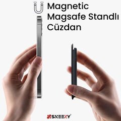 Sneezy İphone 13 Mini-13-13 Pro-13 Pro max Uyumlu Birinci Sınıf Stand Özellikli Magsafe Deri Kartlık