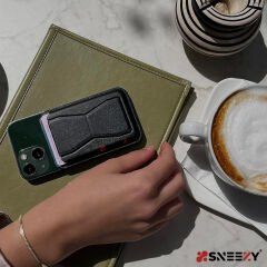 Sneezy İphone 13 Mini-13-13 Pro-13 Pro max Uyumlu Birinci Sınıf Stand Özellikli Magsafe Deri Kartlık