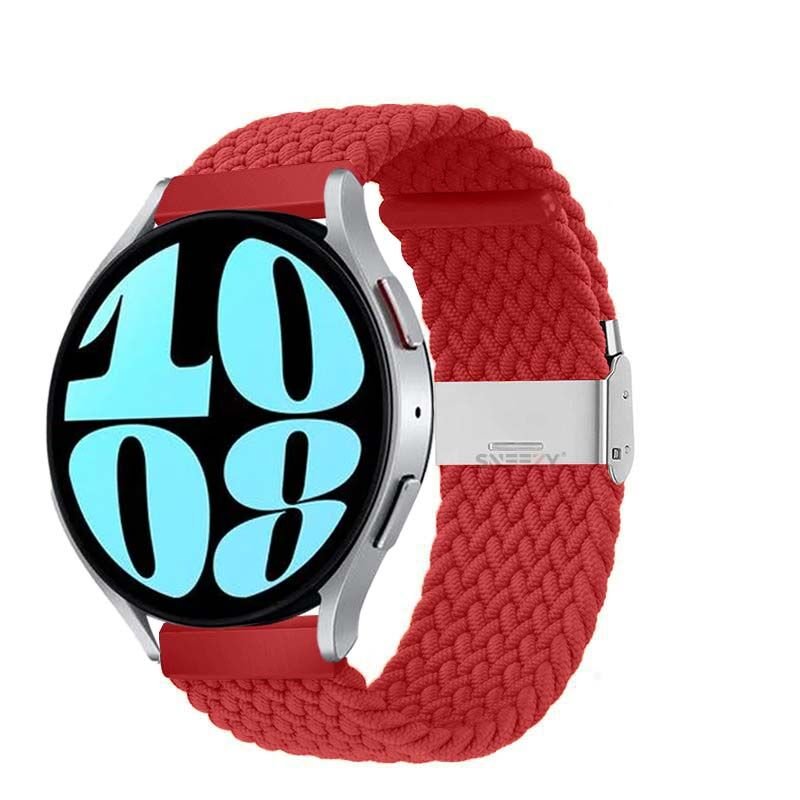 Sneezy Samsung Galaxy Watch 5 40-44mm İle Uyumlu 20mm Metal Klips Solo Fiberlink Örgü Kordon Kırmızı - Kırmızı