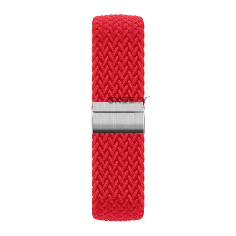 Sneezy Samsung Galaxy Watch 5 40-44mm İle Uyumlu 20mm Metal Klips Solo Fiberlink Örgü Kordon Kırmızı - Kırmızı
