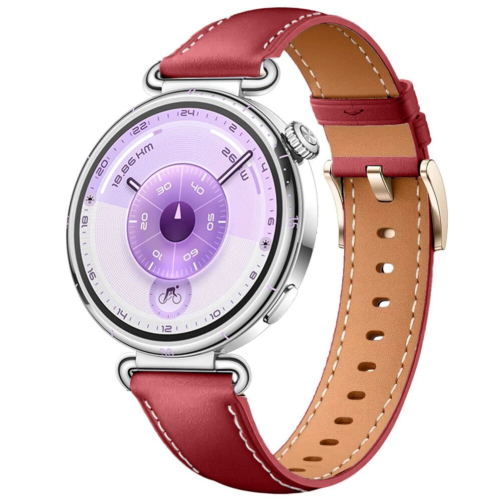 Huawei Watch GT6 41mm İle Uyumlu Starlight Gold Metal Tokalı Deri Zarif Şık Kordon