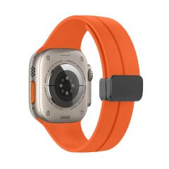 Apple Watch 49mm Ultra Seri Uyumlu Coastal Manyetik Tokalı Silikon Kordon Turuncu