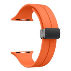 Apple Watch 49mm Ultra Seri Uyumlu Coastal Manyetik Tokalı Silikon Kordon Turuncu