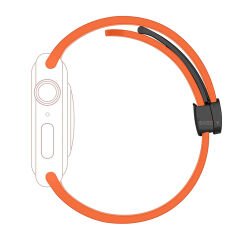 Apple Watch 49mm Ultra Seri Uyumlu Coastal Manyetik Tokalı Silikon Kordon Turuncu