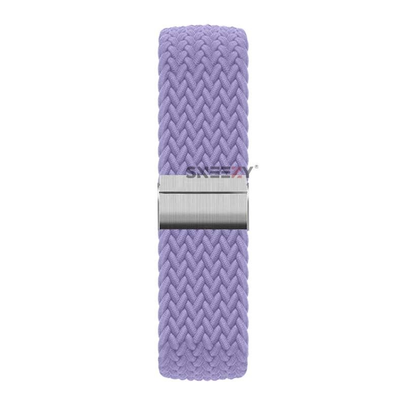 Sneezy Samsung Galaxy Watch 5 40-44mm İle Uyumlu 20mm Metal Klips Solo Fiberlink Örgü Kordon Lila - Lila