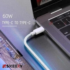 Sneezy İpad Uyumlu Typ-C & Typ-C 60W PD 1Mt Hızlı Şarj Kablosu