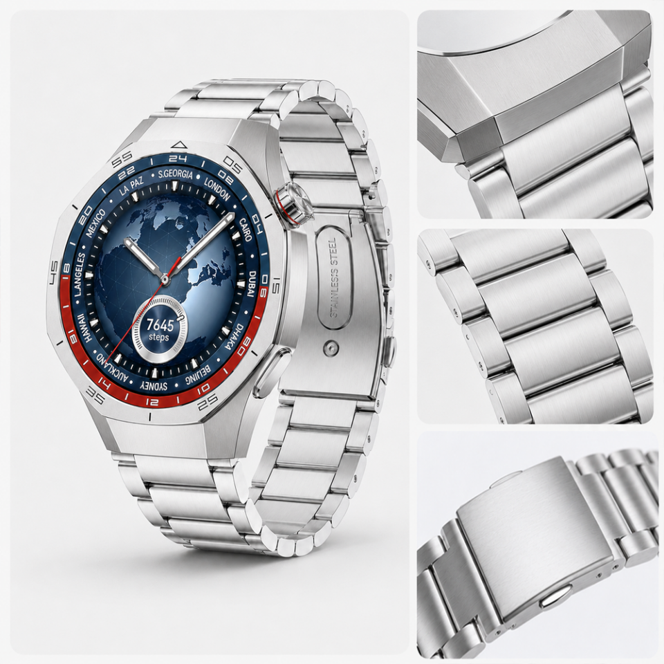 Huawei Watch GT5 Pro 46mm İle Uyumlu Katlanır Klipsli Paslanmaz Çelik Saat Kordonu