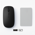 Laptop İçin İnce Kablosuz Mouse Bluetooth Bağlantı Şarjlı Batarya USB Alıcılı Taşınabilir Tasarım Siyah