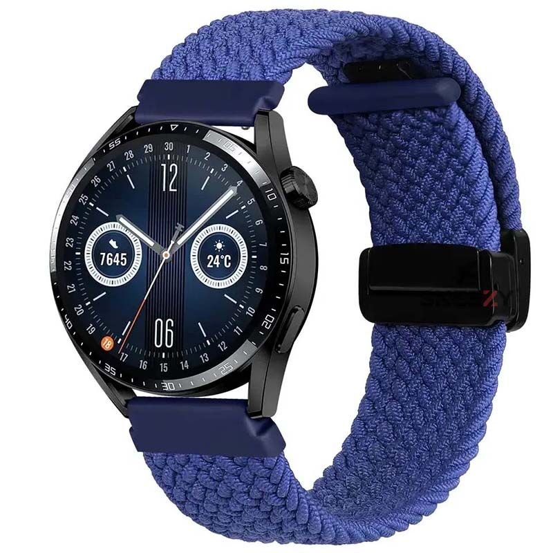 Samsung Galaxy Watch 46mm R800  Watch 3 45mm R840 22mm FiberLink Manyetik Tokalı Kumaş Örgü Kordon Mavi - Mavi