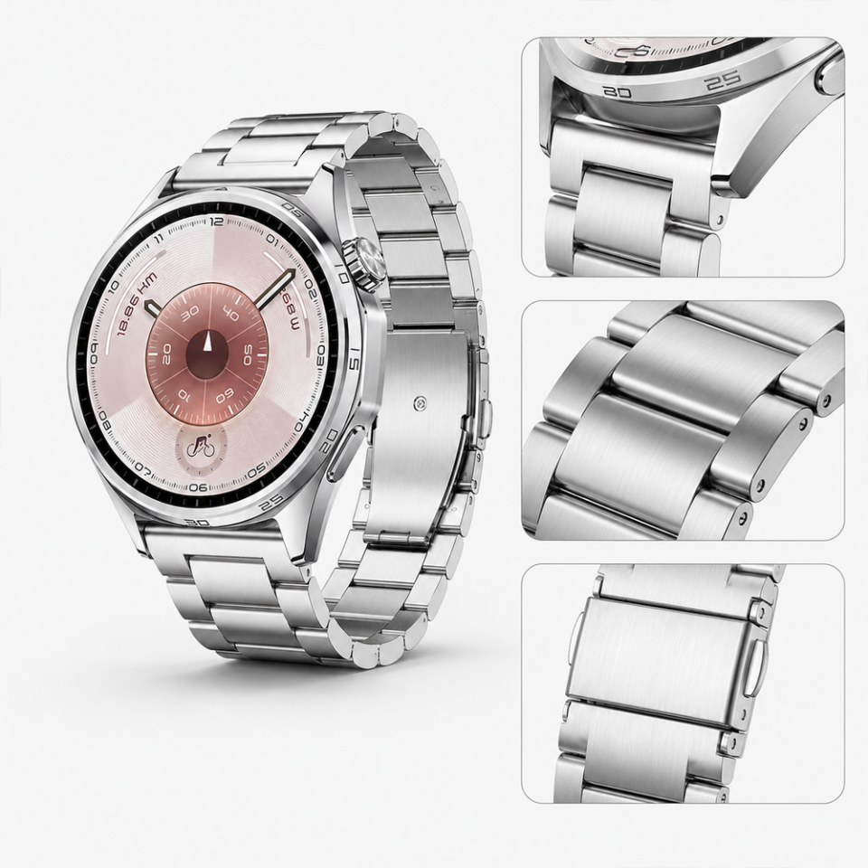 Huawei Watch GT6 46mm İle Uyumlu Katlanır Klipsli Paslanmaz Çelik Saat Kordonu