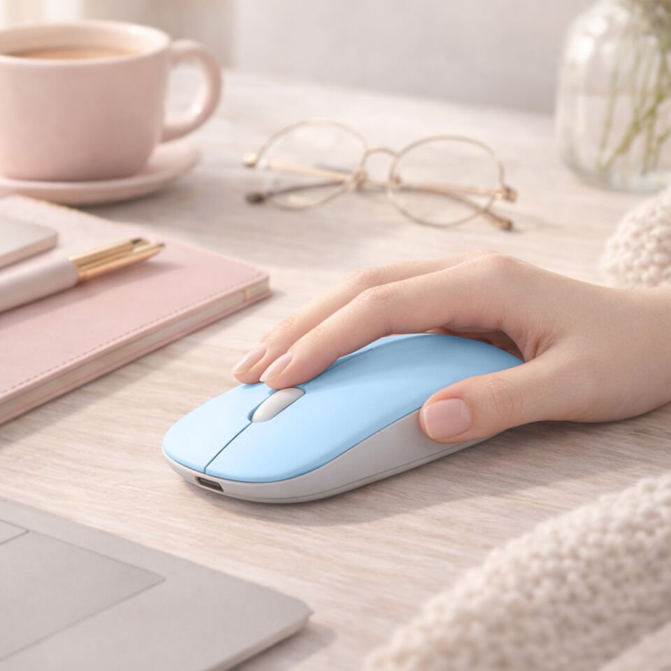 Dual Mode Kablosuz Mouse Bluetooth USB Dongle Çoklu Cihaz Destekli Şarjlı ve Sessiz Kullanım Mavi