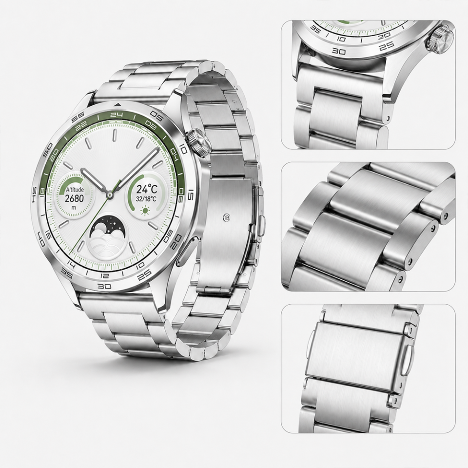 Huawei Watch GT4 46mm İle Uyumlu Katlanır Klipsli Paslanmaz Çelik Saat Kordonu
