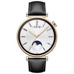 Huawei Watch GT5 41mm İle Uyumlu Starlight Gold Metal Tokalı Deri Zarif Şık Kordon Siyah