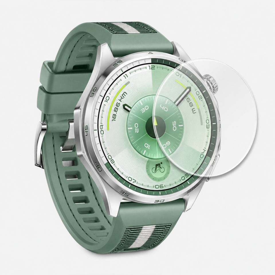 Huawei Watch GT6 46mm Uyumlu Kolay Takılabilir Takma Aparatlı Temperli Cam Ekran Koruyucu