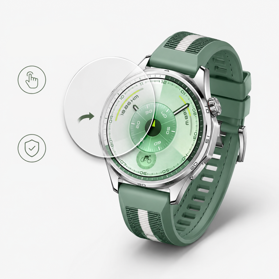 Huawei Watch GT6 46mm Uyumlu Kolay Takılabilir Takma Aparatlı Temperli Cam Ekran Koruyucu