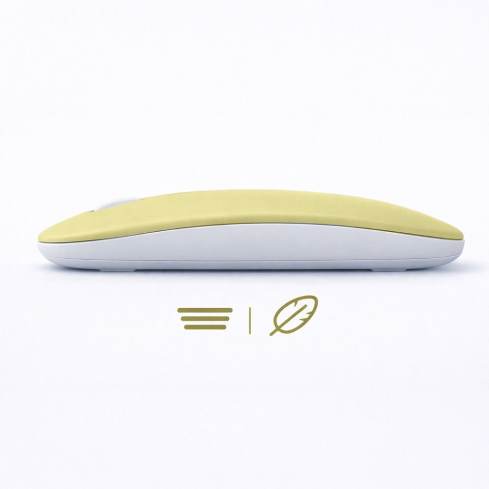 Dual Mode Kablosuz Mouse Bluetooth USB Dongle Çoklu Cihaz Destekli Şarjlı ve Sessiz Kullanım Sarı