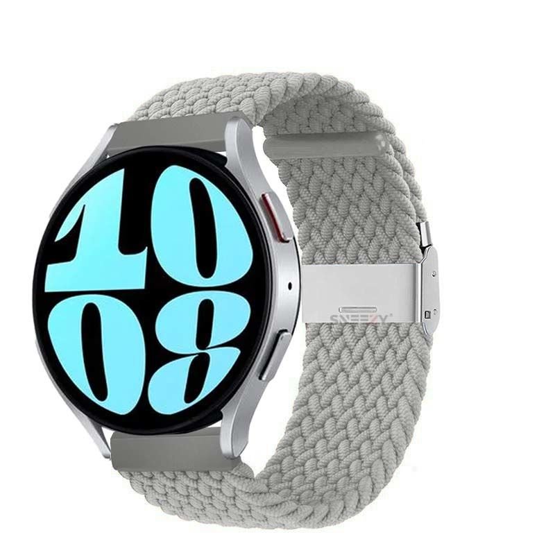 Sneezy Samsung Galaxy Watch 6 – Classic 40-43-44-47mm  20mm Metal Klips Solo Fiberlink Örgü Kordon Gri - Gri